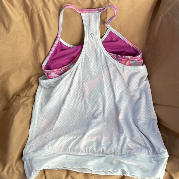 Ivivva lululemon Active tank white Pink built in bra workout dance G10 - Picture 2 of 3